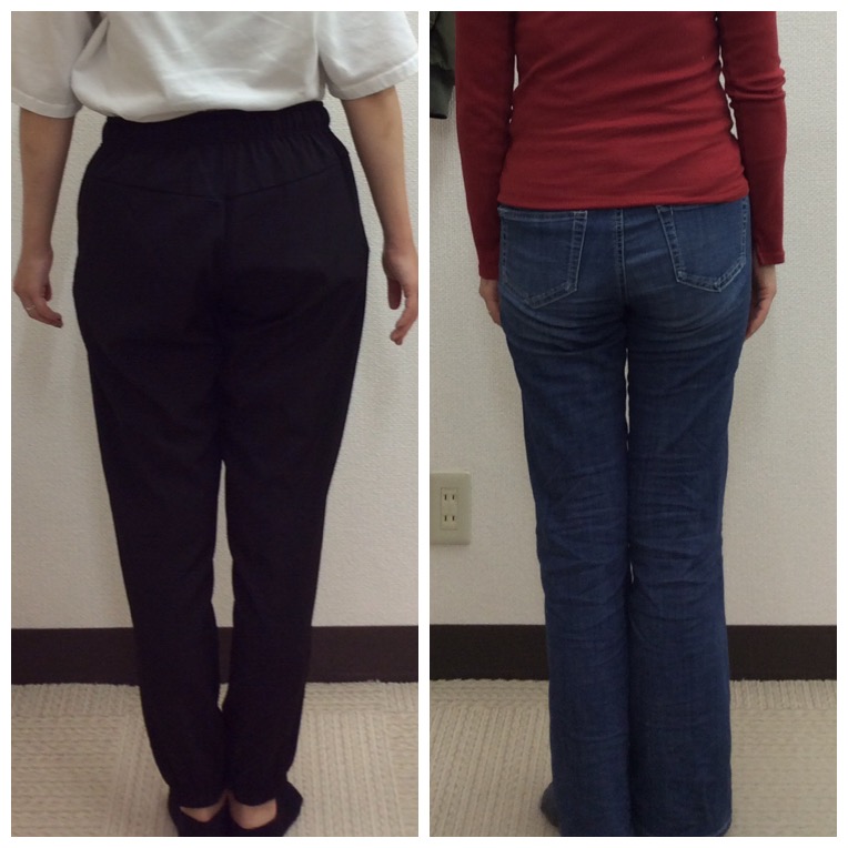 産後O脚のビフォーアフター写真（脚のラインの比較）